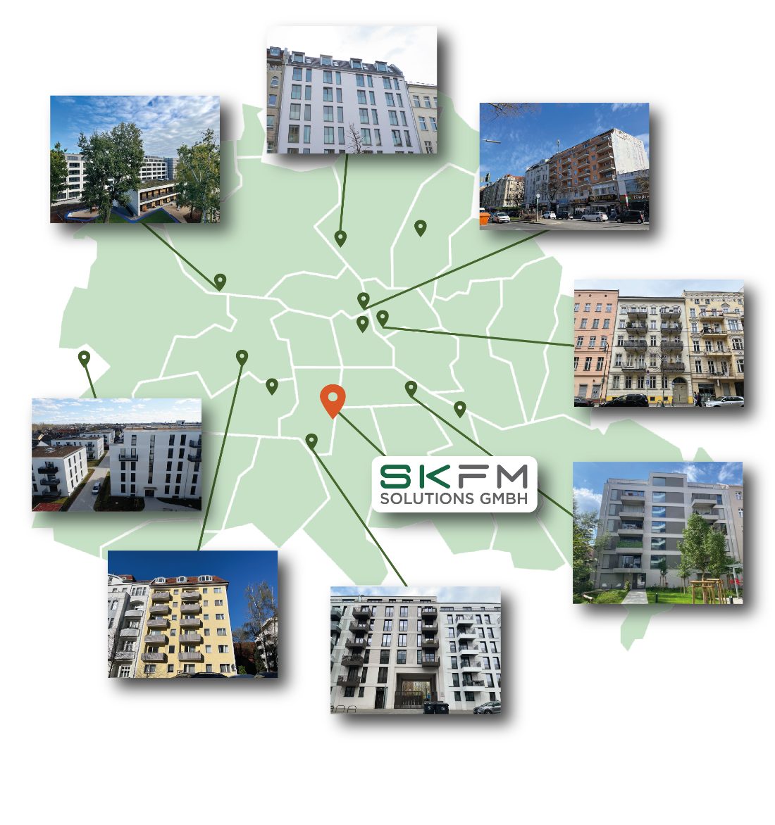 Karte mit Objekten, die SKFM Solutions in Berlin betreut